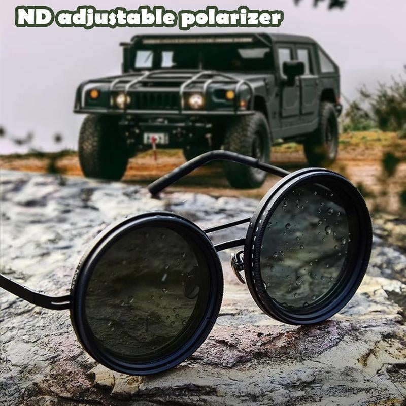 Adjustable Tint Polarized round Sunglasses – ND9 Stepless Dimming, 1-9 Gears, UV Protection Eyewear for Men
